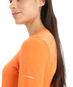 Icebreaker 200 Oasis Ski Stripes Haut manches longues à col rond Femme, orange -Sous-vêtements Soldes icebreaker 200 oasis ski stripes ls crew shirt women flash 6