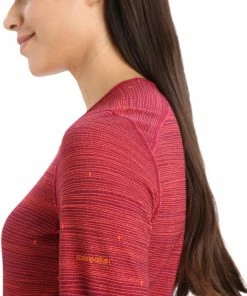 Icebreaker 200 Oasis Ski Tracks Haut manches longues à col rond Femme, rouge -Sous-vêtements Soldes icebreaker 200 oasis ski tracks ls crew shirt women cherry flash aop 5