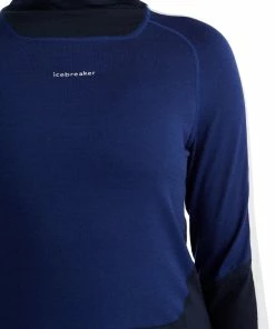 Icebreaker 200 Sone Haut Manches longues col haut Femme, bleu -Sous-vêtements Soldes icebreaker 200 sone ls high neck top women midnight navy royal navy snow cb 6