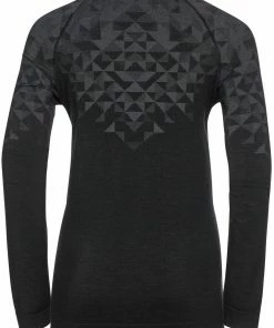 Sous-vêtements Soldes -Sous-vêtements Soldes odlo kinship performance wool 200 ls baselayer crew neck top women black melange 2 1