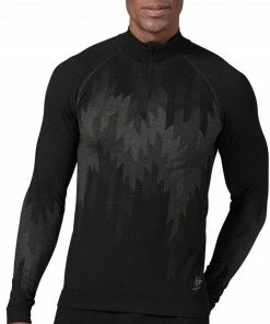 Odlo Kinship Performance Wool 200 Haut couche de base manches longues col roulé fermeture éclair torse Homme, noir/gris