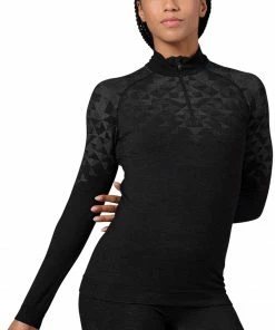 Odlo Kinship Performance Wool 200 Haut couche de base manches longues col roulé fermeture éclair torse Femme, noir/gris