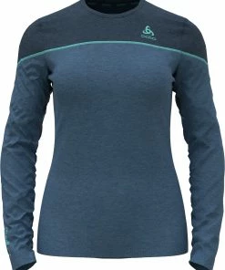 Odlo Revelstoke Performance Wool 150 Haut couche de base col ras du cou manches longues Femme, Bleu pétrole