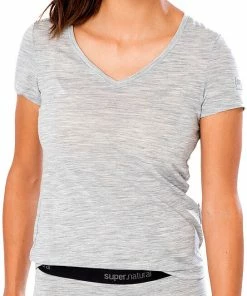 Super.natural BASE V-NECK TEE 140 Femme, blanc -Sous-vêtements Soldes supernatural base v neck tee 140 women ash melange 3 3