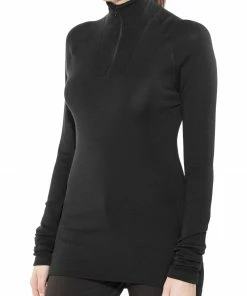 Woolpower Lite Sweat-shirt à col roulé avec demi-zip, olive -Sous-vêtements Soldes woolpower lite zip turtleneck unisex black 3 1